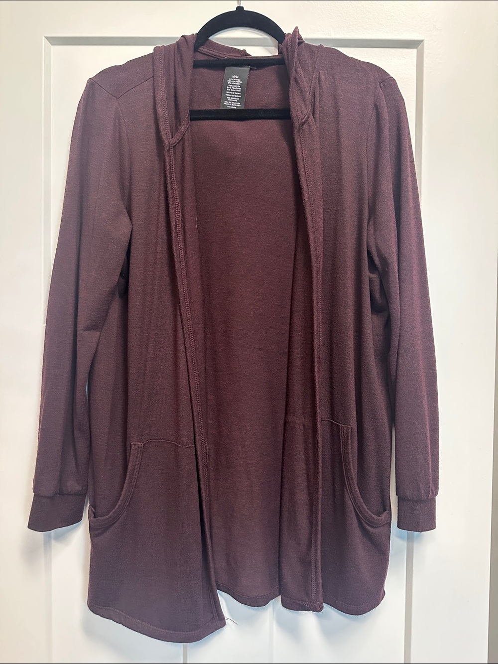 Women's Open-Front Hooded Cardigan Knit material- Burgundy